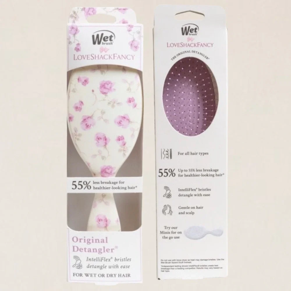 LoveShackFancy Wet Brush Goody Set Floral Detangler Sleep Mask Scrunchie Pink
